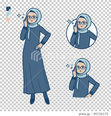 Illustration of an Arabian woman wearing a hijab wearing glasses 95556175