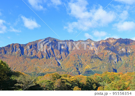 錦秋の秋山郷　天池展望台から望む鳥甲山 95556354