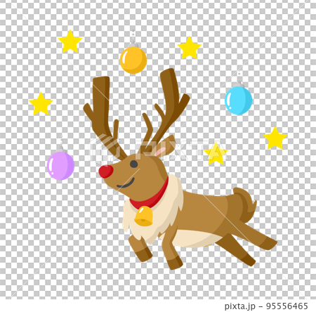Cartoon reindeer jumping between ornaments and stars 95556465