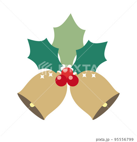 ヒイラギの飾りをつけたクリスマスベルのイラストのイラスト素材 ヒイラギの飾りをつけたクリスマスベルのイラストのイラスト素材