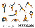 Yoga poses. Wellness training in flat vector illustration.	 95556860