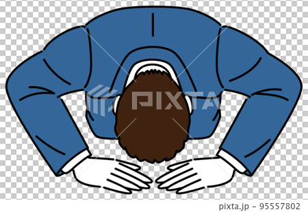 土下座をしているスーツ姿の男性 シンプルなビジネスパーソンのイラスト ベクター 95557802