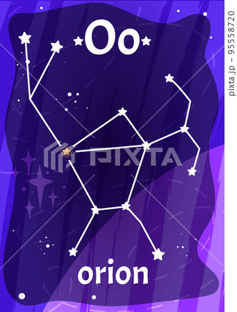 Cartoon space alphabet flashcard with letter O and orion constellation 95558720