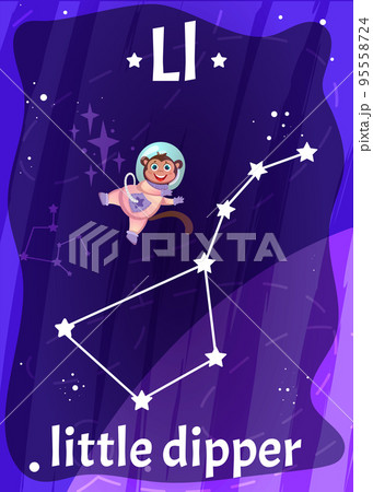Cartoon space alphabet flashcard with letter L and little dipper word 95558724