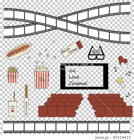 映画館とフィルムのイラストセット1 95559423