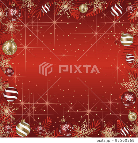 クリスマスボールのテキストスペース付き赤い背景イラスト クリスマスボールのテキストスペース付き赤い背景イラスト 95560569