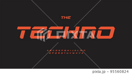 Techno font, industrial alphabet, sport urban letters for technological innovation product logo, lettering and headline. Bold italic square futuristic and geometric typography. Vector typeface 95560824