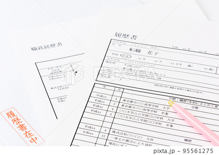 履歴書と職務経歴書とボールペン（転職活動イメージ） 95561275