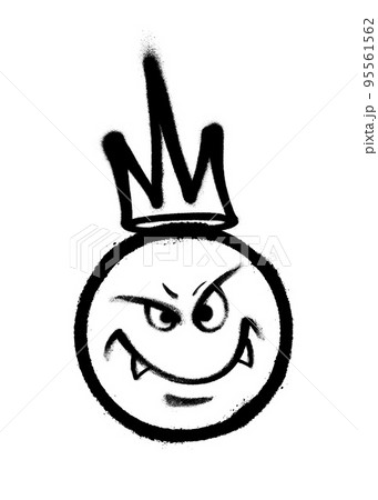 Graffiti emoticon with crown. Smiling face painted spray paint. Vector illustration 95561562