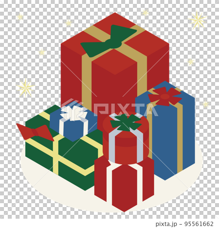 カラフルでクリスマスカラーなプレゼントボックスのアイソメイラスト カラフルでクリスマスカラーなプレゼントボックスのアイソメイラスト 95561662
