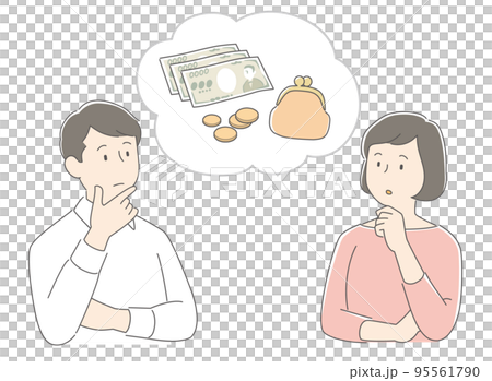 お金の事で悩む若い夫婦のイラスト お金の事で悩む若い夫婦のイラスト 95561790