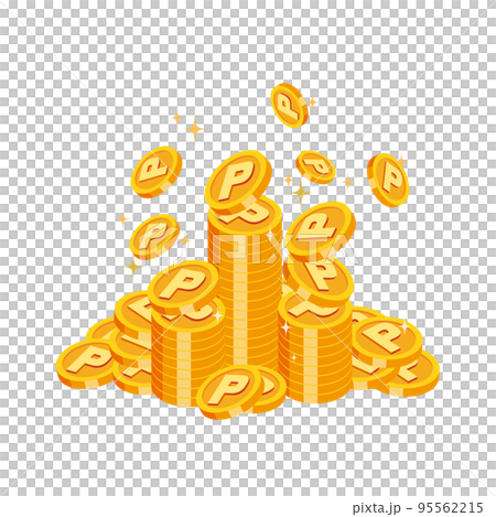 ポイントコインが積み上がっていくイラスト ポイントコインが積み上がっていくイラスト 95562215