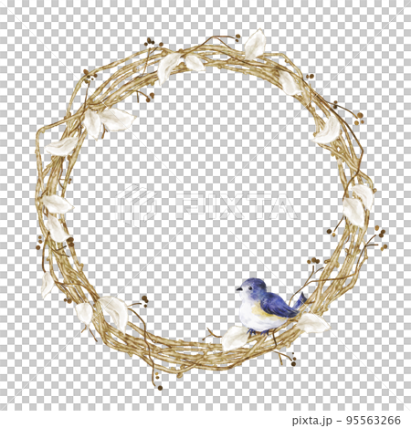 Fall/Winter Wreath frame of fallen leaves and branches (Ruribita) 95563266