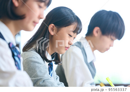 勉強する男女の中学生 勉強する男女の中学生 95563337