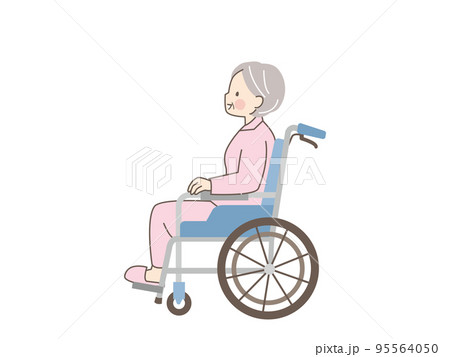 車椅子に乗る笑顔のシニア女性のベクターイラスト素材 95564050