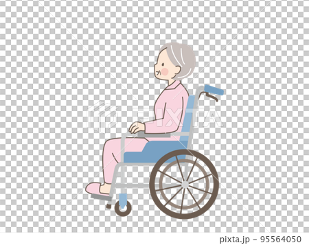 車椅子に乗る笑顔のシニア女性のベクターイラスト素材 95564050