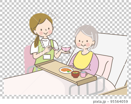 幫助一位資深婦女吃飯的看護人 95564059