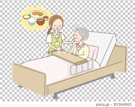 シニア女性に食事を介助する介護士 95564065