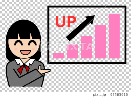 Illustration of a woman explaining increasing data materials Illustration of a woman explaining increasing data materials 95565916