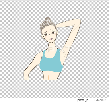女性　わき脱毛　イラスト　剃り跡 95567003