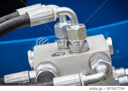 Hydraulic or pneumatic mechanism in industrial machine. Technology Hydraulic or pneumatic mechanism in industrial machine. Technology 95567794