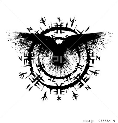 Scandinavian viking black raven symbol 95568419