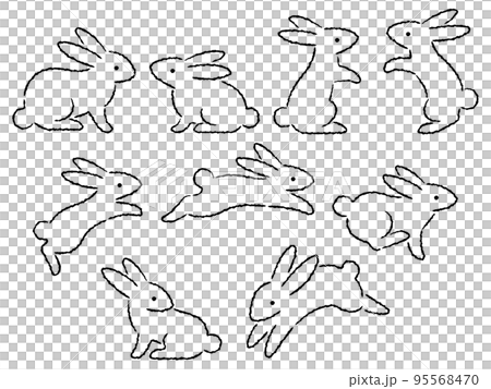 Rabbit hand drawn style line drawing illustration set Rabbit hand drawn style line drawing illustration set 95568470
