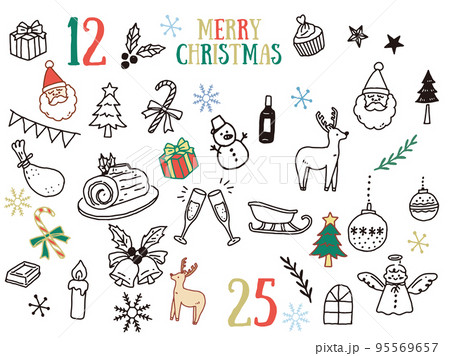 白黒、モノトーン、線画のイラスト(手書き、オシャレ、雑誌、ファッション、クリスマス、冬、サンタ)  95569657