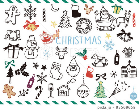 白黒、モノトーン、線画のイラスト(手書き、オシャレ、雑誌、ファッション、クリスマス、冬、サンタ)  95569658