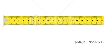 Measure tape on white background. Yellow ruler measure tape centimeter inch. flat style. 95569715