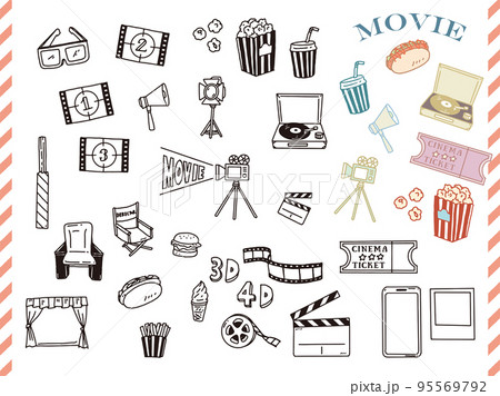 白黒、モノトーン、線画のイラスト(手書き、オシャレ、雑誌、ファッション、映画、レコード)  95569792