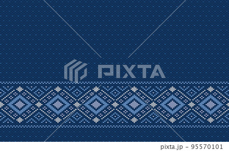 Design knitted pattern vector, Cross stitch ethnic knitting background, Embroidery decorative ikat style 95570101