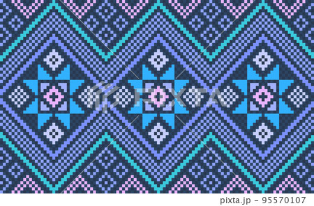 Pixel ethnic pattern, Vector Geometric beautiful style, Pink and blue pattern jacquard concept background Pixel ethnic pattern, Vector Geometric beautiful style, Pink and blue pattern jacquard concept background 95570107