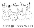 卯年　うさぎの線画の年賀状 95570114
