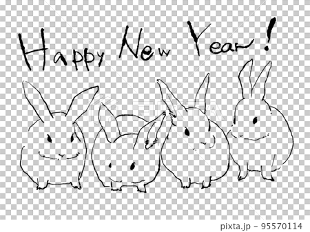 兔年新年賀卡,上面畫著一隻兔子的線條 兔年新年賀卡,上面畫著一隻兔子的線條 95570114