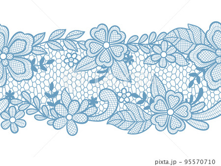 Lace seamless pattern with flowers and leaves. Embroidery handmade decoration. Lace seamless pattern with flowers and leaves. Embroidery handmade decoration. 95570710