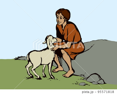 Shepherd with sheep. Vector drawing 95571818