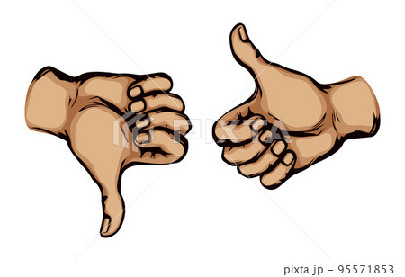 Thumbs up and down. Yes and no concept. Vector drawing 95571853