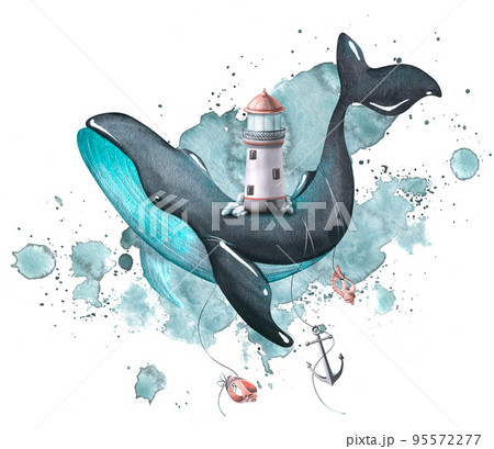 whale 点描画 原画 クジラ イラスト - アート/写真