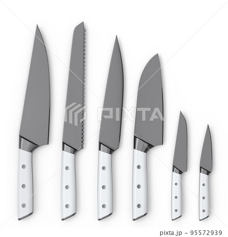 Set of chef's kitchen knives with a wooden handle isolated on white background. Set of chef's kitchen knives with a wooden handle isolated on white background. 95572939