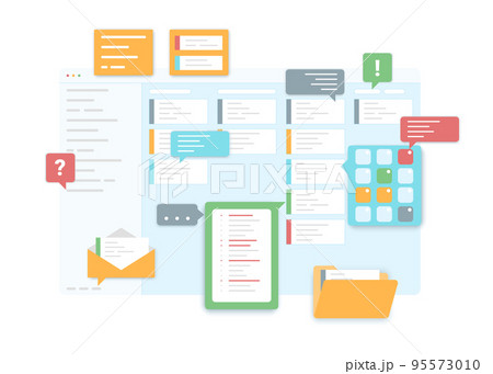 Cartoon Color Planning Board Schedule Management Organizer and Information Concept Set Flat Design Style. Vector illustration 95573010