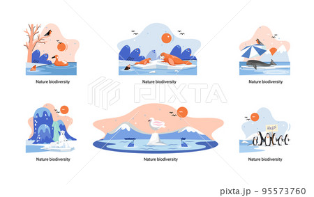 Biodiversity in nature as environment variety of life on Earth planet. Saving wildlife ecosystem metaphor 95573760