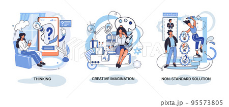 Creative thinking. People different mental mindset types or models creative. Imaginative logical and structural thinking 95573805