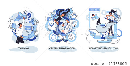 Creative thinking. People different mental mindset types or models creative. Imaginative logical and structural thinking 95573806