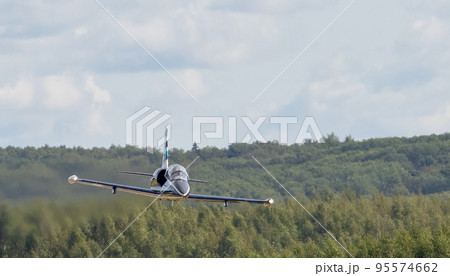 The Aero L-39 Albatros training aircraft performs a training flight at the Oreshkovo airfield. 95574662