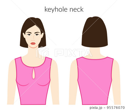 Keyhole neckline clothes character beautiful lady in pink top, shirt, dress technical fashion illustration fitted body Keyhole neckline clothes character beautiful lady in pink top, shirt, dress technical fashion illustration fitted body 95576070