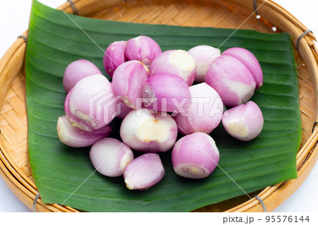 Fresh shallot on white background Fresh shallot on white background 95576144