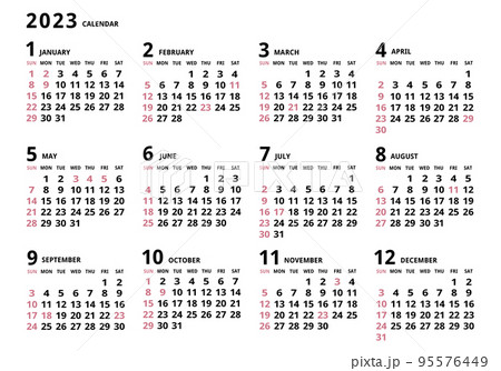 2023年_年間カレンダー_シンプルヨコ型 95576449