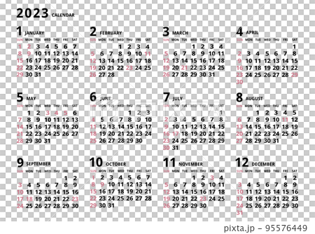 2023年_年間カレンダー_シンプルヨコ型 95576449