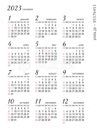 2023年_年間カレンダー_シンプルタテ型 95576453
